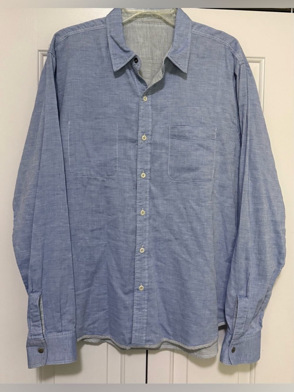 Faherty Reversible Mens Large Blue Linen Blend Long Sleeve Button Front Shirt